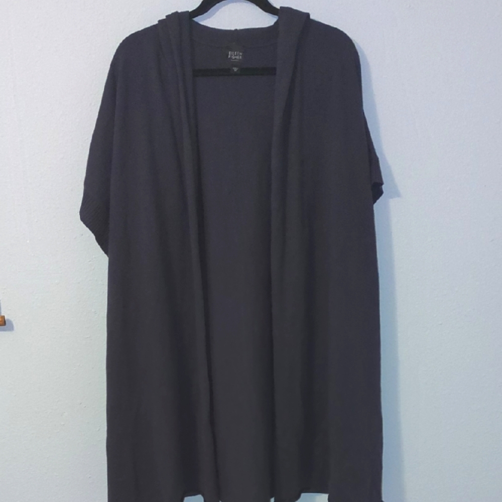 Eileen Fisher Dark Purple Hooded Cardigan